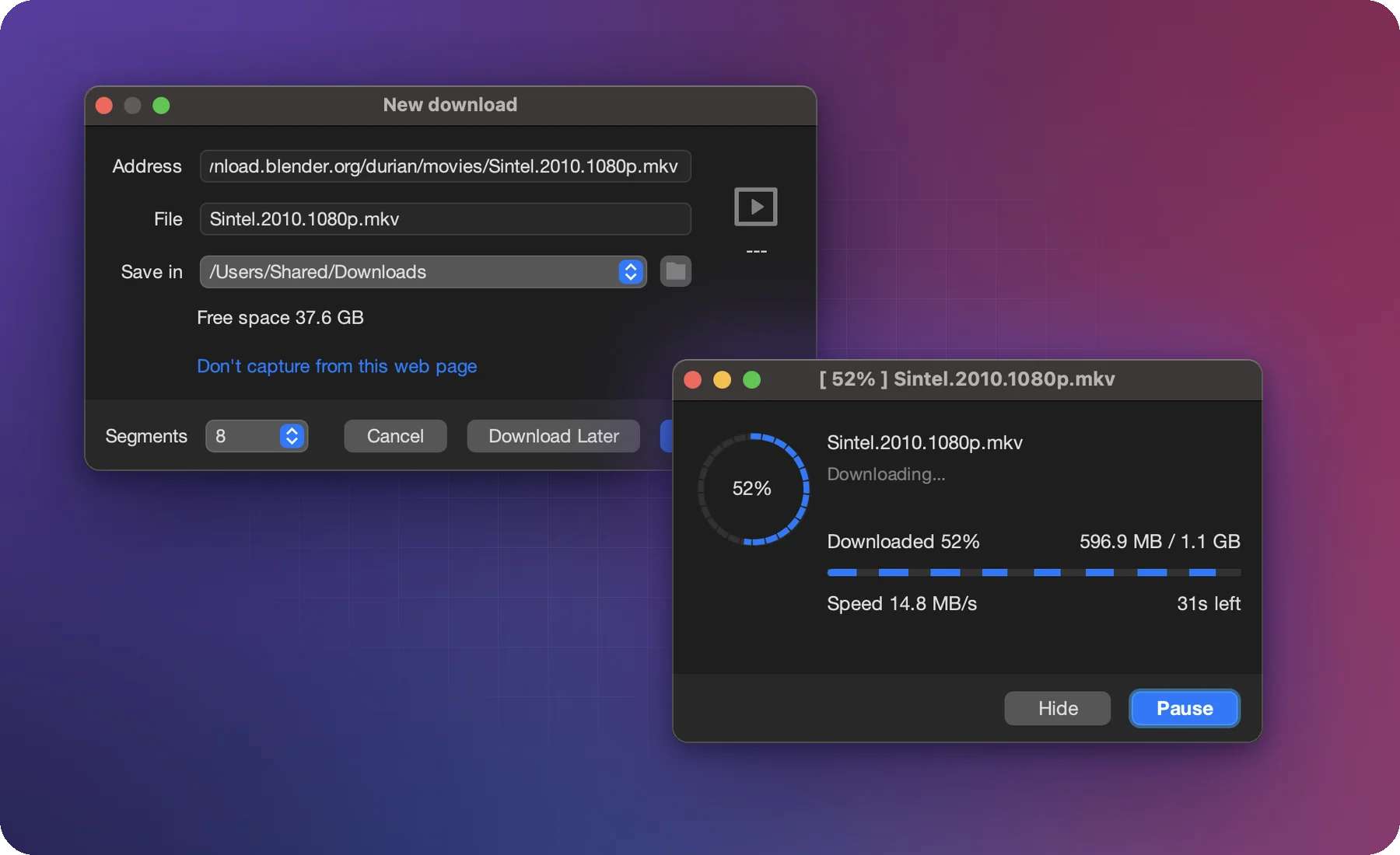XDM New download and progress windows