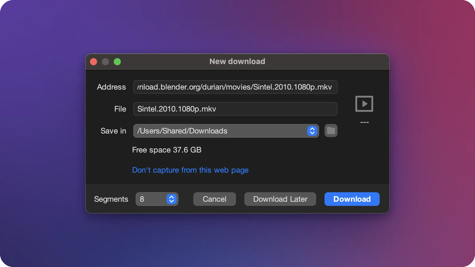 XDM New download window
