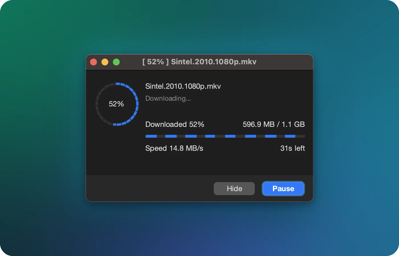 XDM download progress window