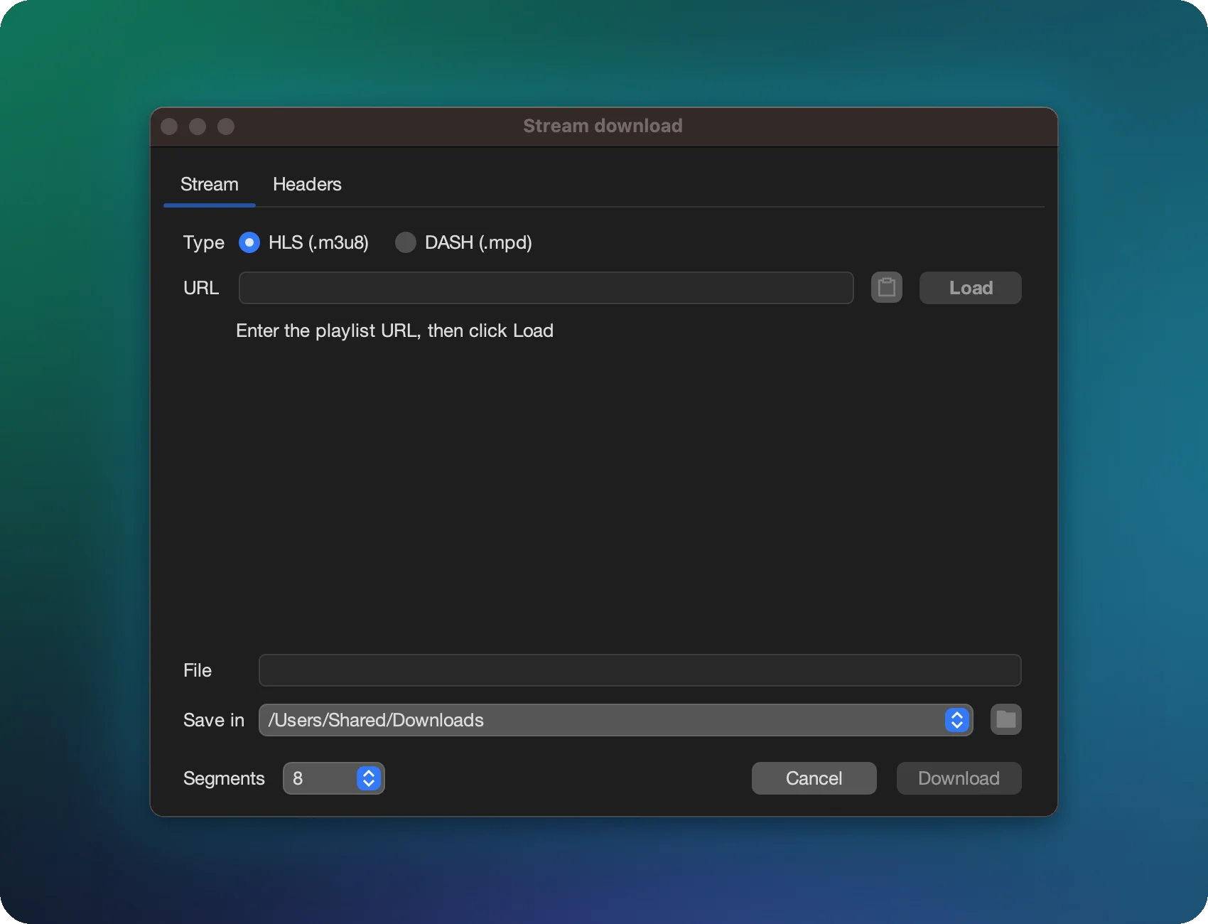 XDM HLS/DASH stream download dialog